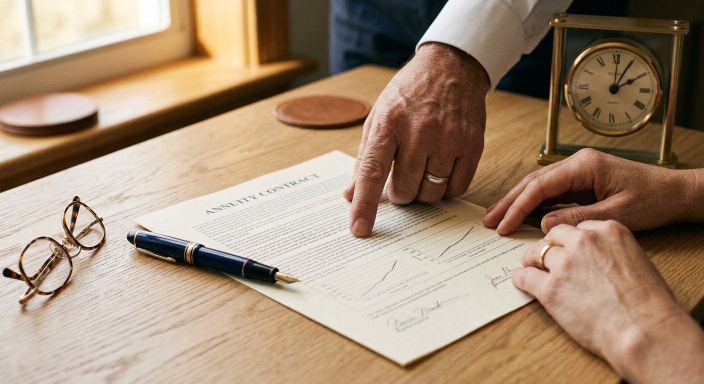 Two people reviewing federal benefit paperwork together at a table